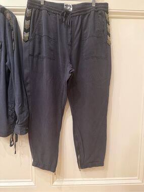 Pam & Gela Black Jogger Pants with Metallic Chevron BeadedHip Side Embellishment